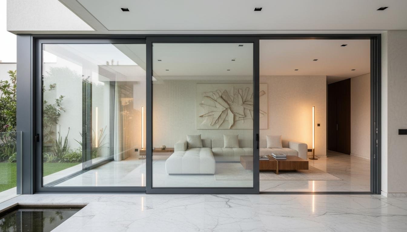 Premium aluminium sliding door system in luxury home interior