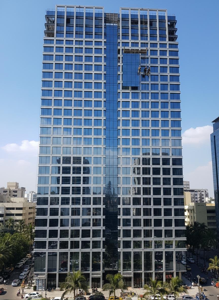 Aluminium curtain wall system on high-rise building