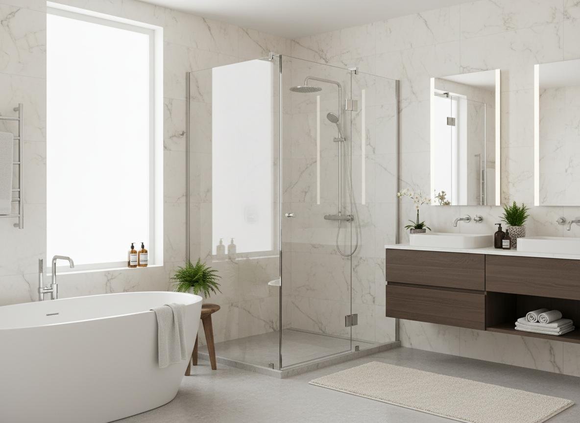 Frameless glass shower enclosure