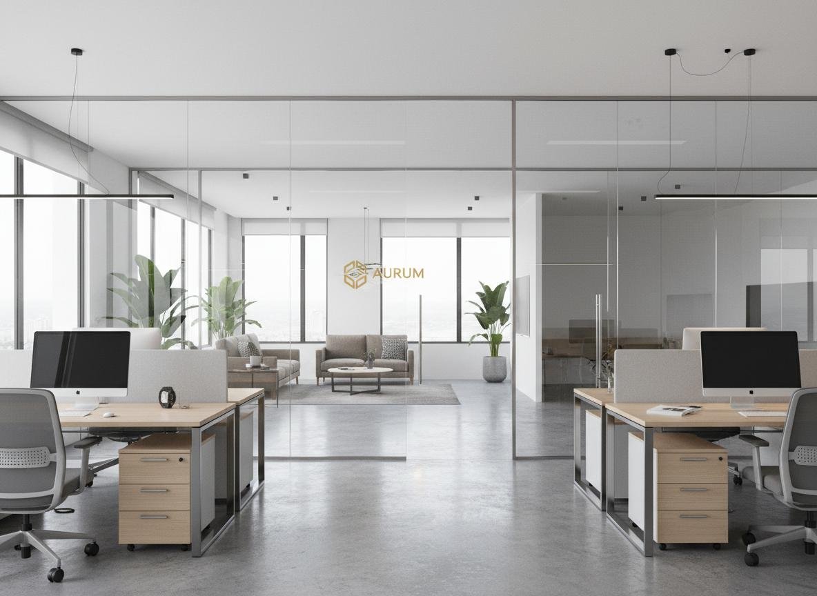 Office interior project with glass partitions